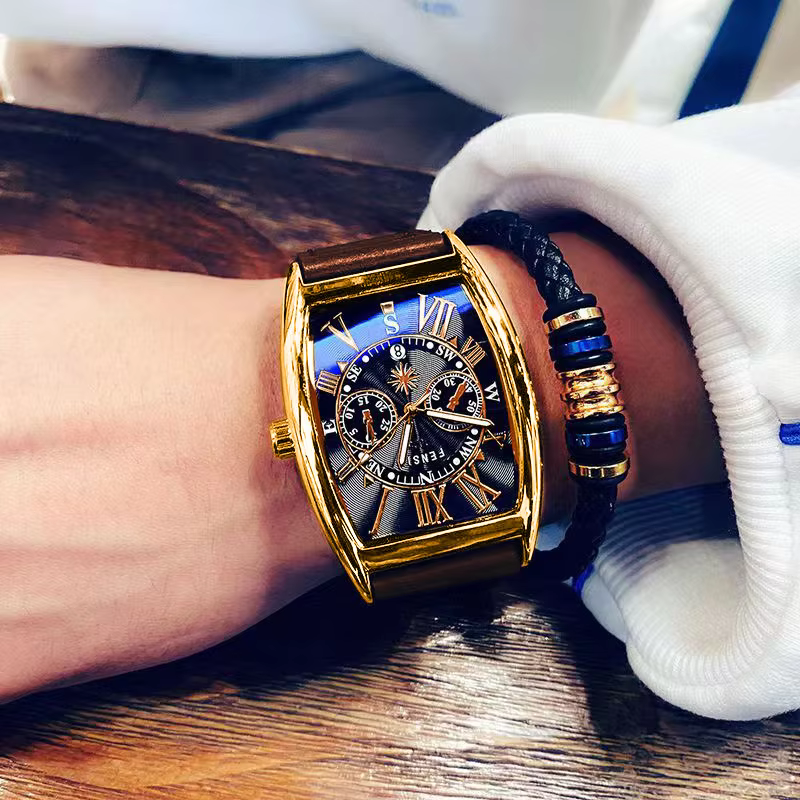 FENSIR Amber Men's Barrel-Shaped Quartz Watch with Calendar