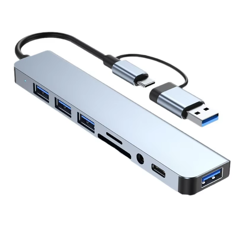8-in-2 USB & Type-C Hub with 3.5mm Audio and Card Reader