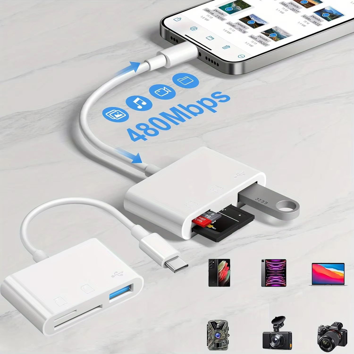 USB C to SD/TF Memory Card Reader for Multiple Devices