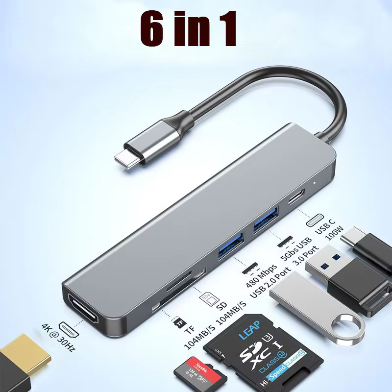 6 Ports USB-C Hub with 4K HDMI and Card Reader