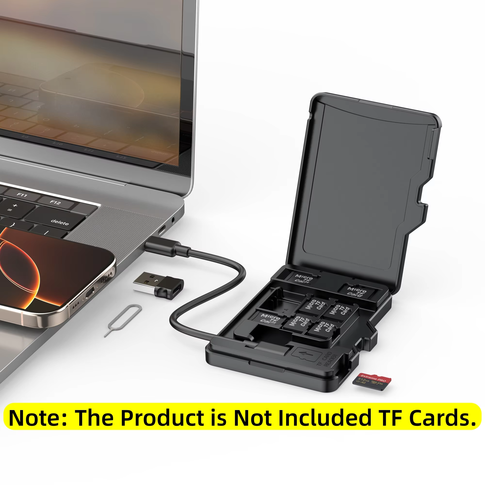 BUDI TF Memory Card Reader with 8 Slots USB-C Compatible