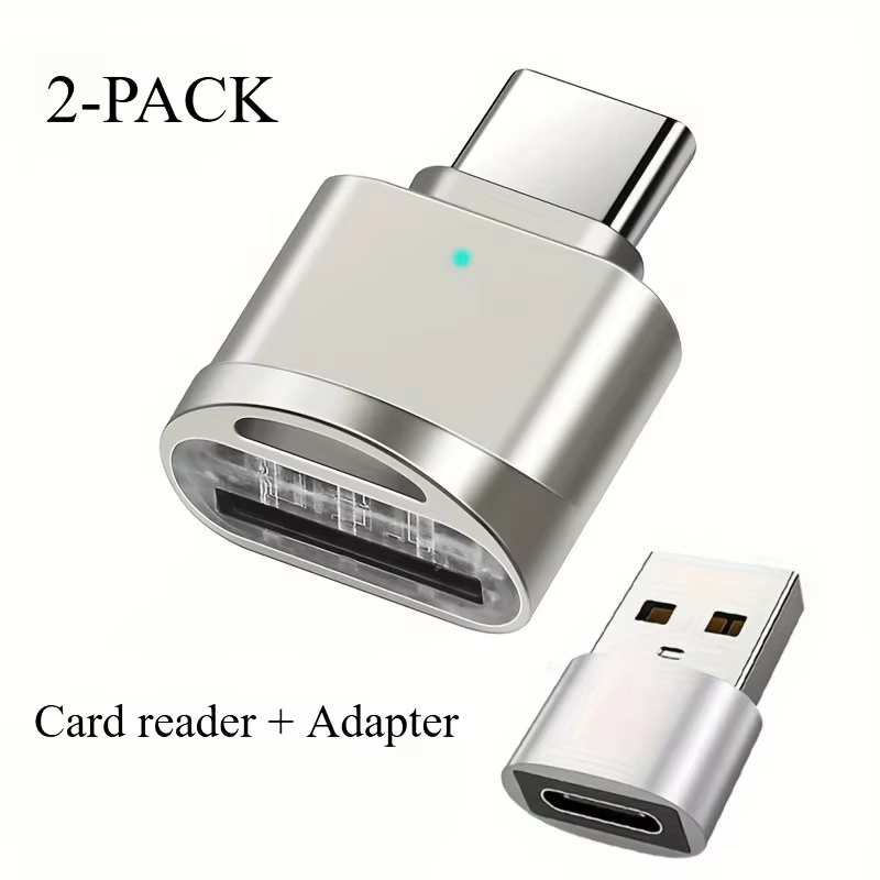 2-Pack USB-C TF Card Readers with USB C to USB A Adapter