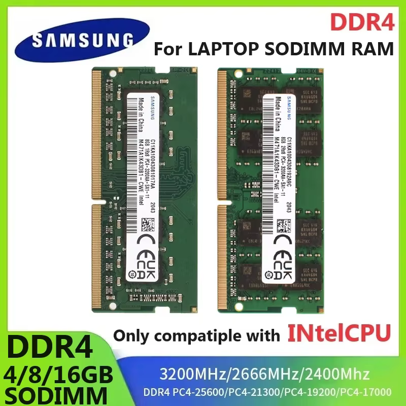 Samsung DDR4 Laptop RAM SODIMM 4GB-16GB 2133-3200MHz