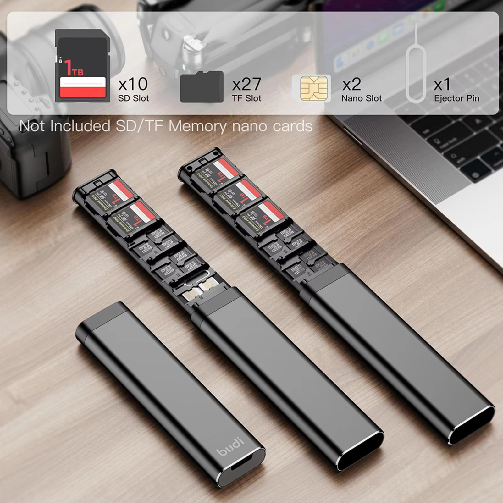 BUDI 30-in-1 Memory Card Organizer with SIM Slots