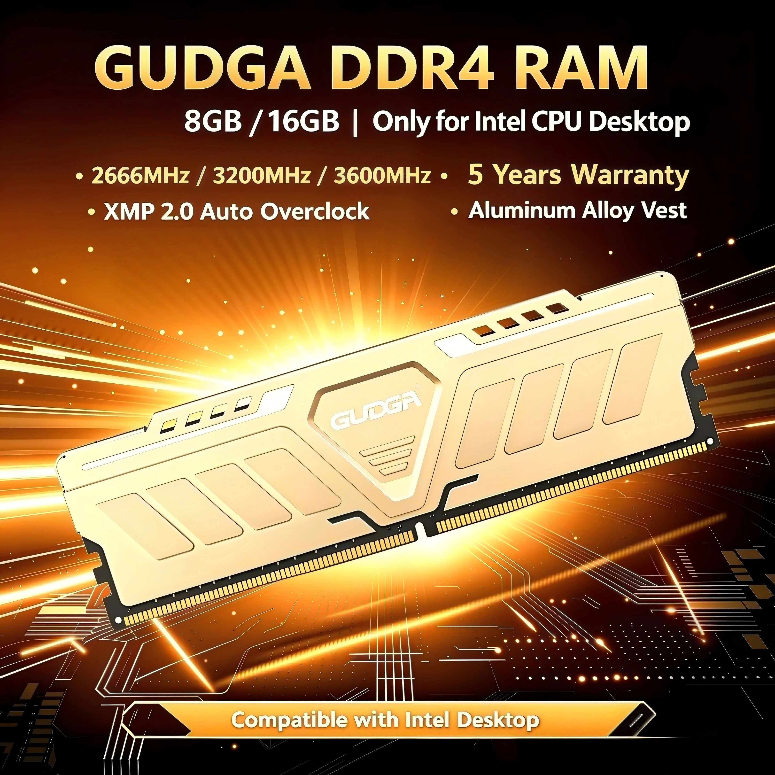 GUDGA DDR4 8GB-32GB 2666-3600MHz RAM for Intel Desktops