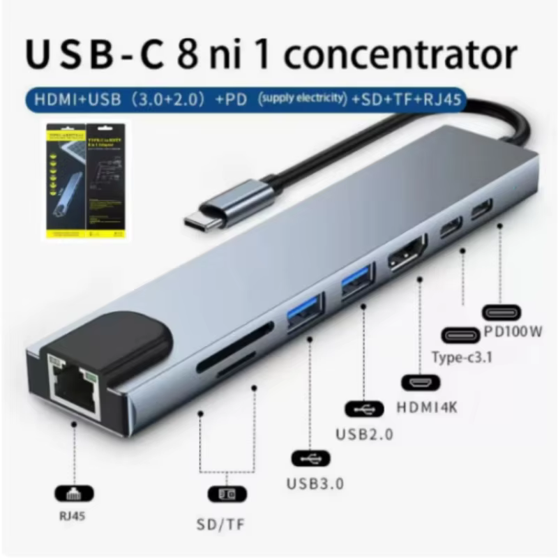 8-in-1 Type-C Expansion Dock with 4K HDMI & Network Port