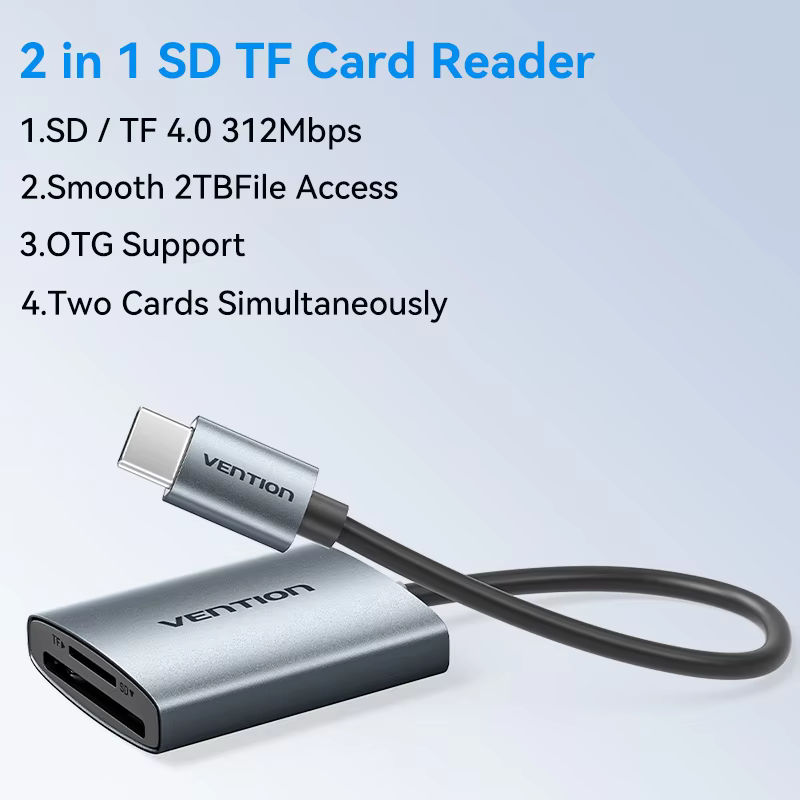 Vention USB C SD 4.0 Card Reader 312Mbps Dual Slot Adapter