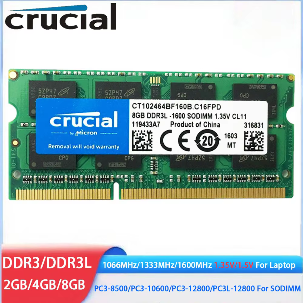 Crucial DDR3 DDR3L Laptop RAM 2GB 4GB 8GB 1066-1600MHz