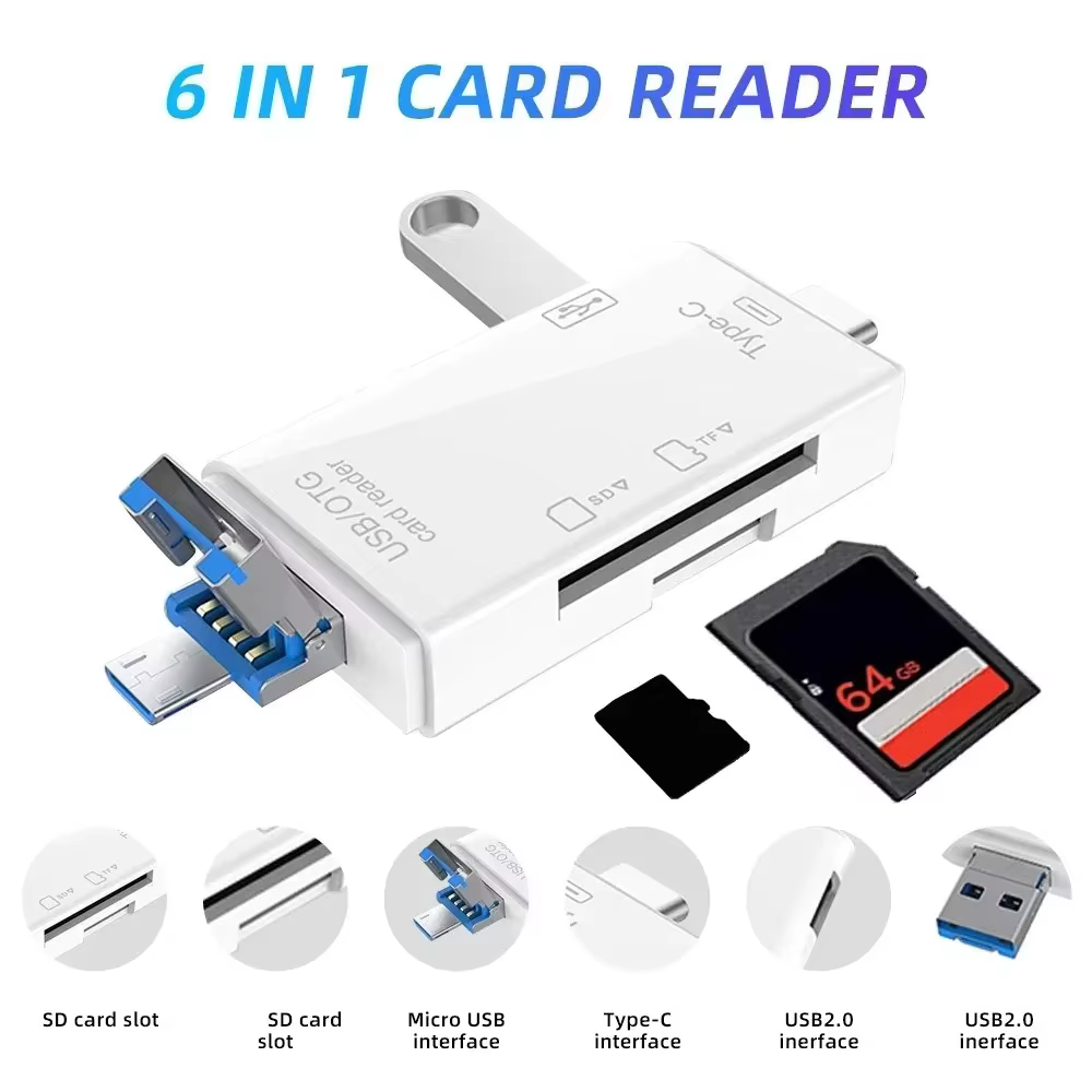6-in-1 OTG Type-C USB 3.0 SD TF Card Reader Adapter