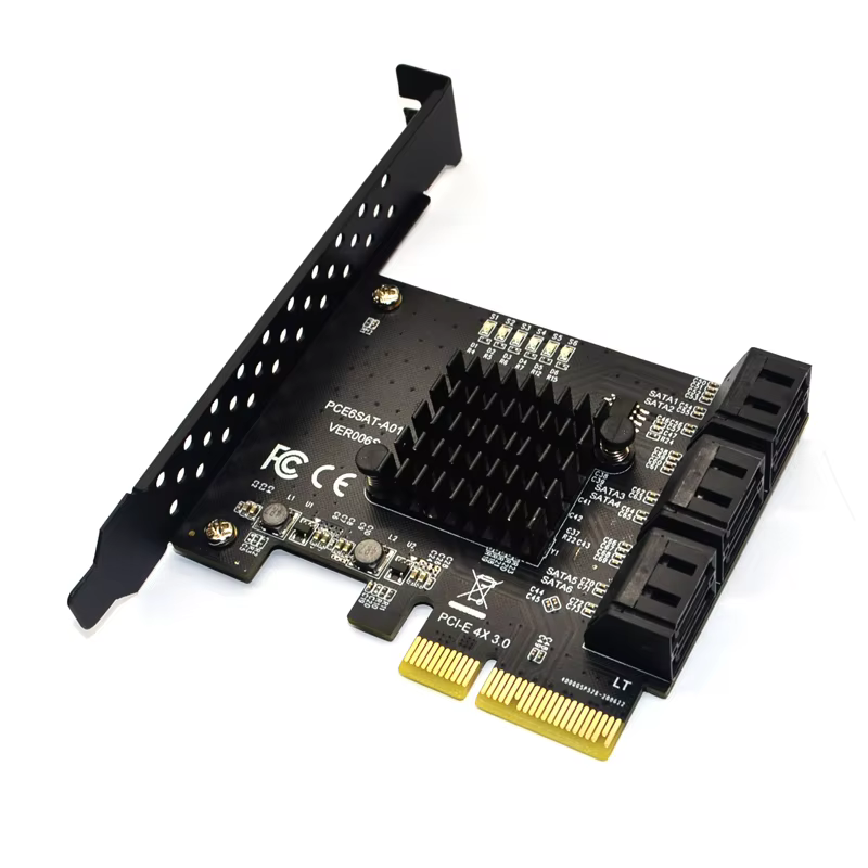 6-Port SATA 3.0 PCIe x4 Expansion Card with ASM1166 Chip