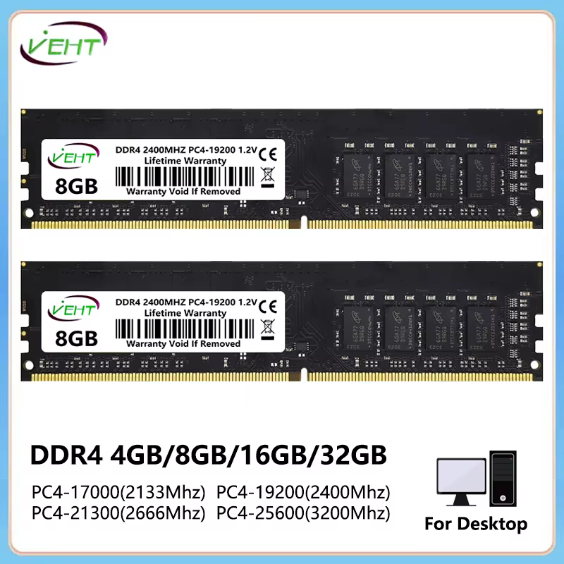 DDR4 Desktop Memory RAM 4GB-32GB 2133-3200MHz 288Pin