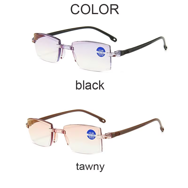 2 Pair Rimless Bifocal Reading Glasses Anti Blue Light