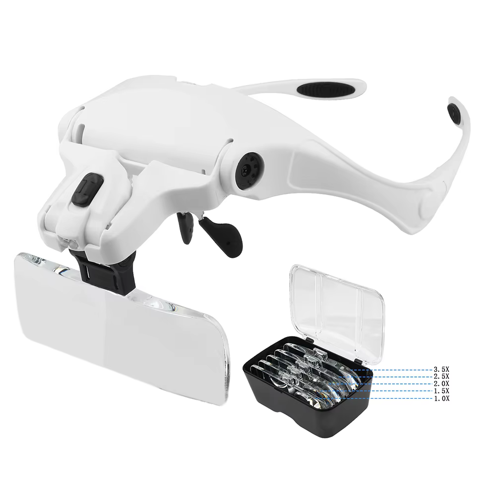 Adjustable LED Magnifying Glasses with 5 Lenses and Headband