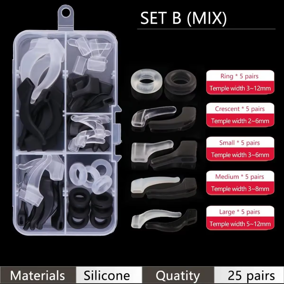 25 Pairs Silicone Eyeglass Retainers Anti-Slip Ear Hooks