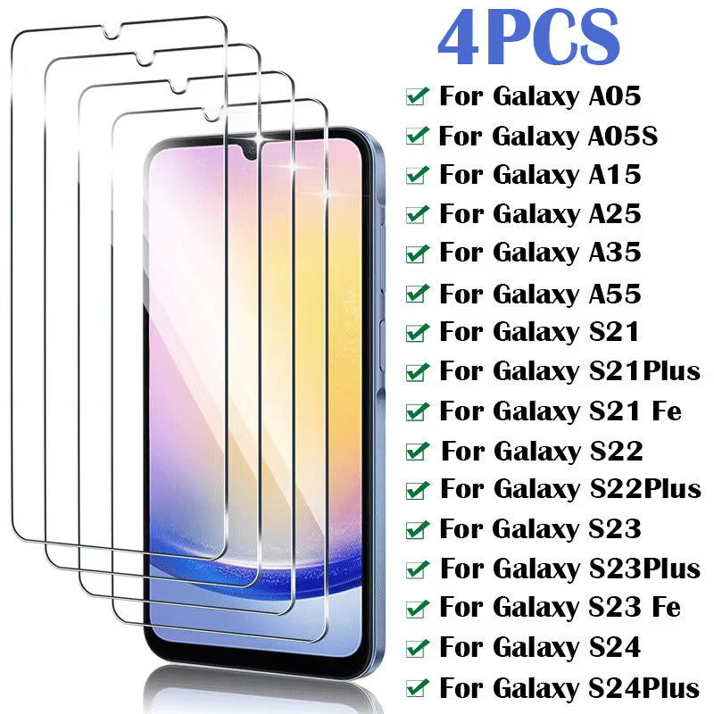 4Pcs Tempered Glass Screen Protectors for Samsung Galaxy