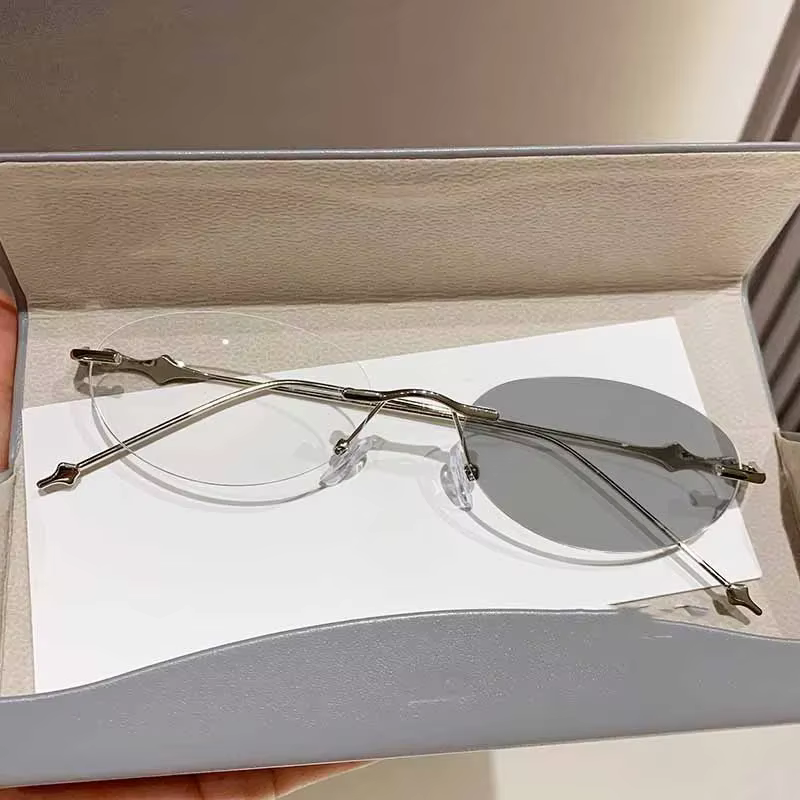 Photosensitive Oval Frameless Myopia Reading Glasses