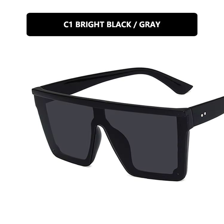 Vintage Flat Top Black Square Sunglasses UV400
