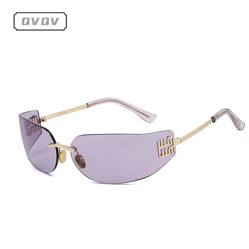 Frameless Curved Metal Square Sunglasses for Women