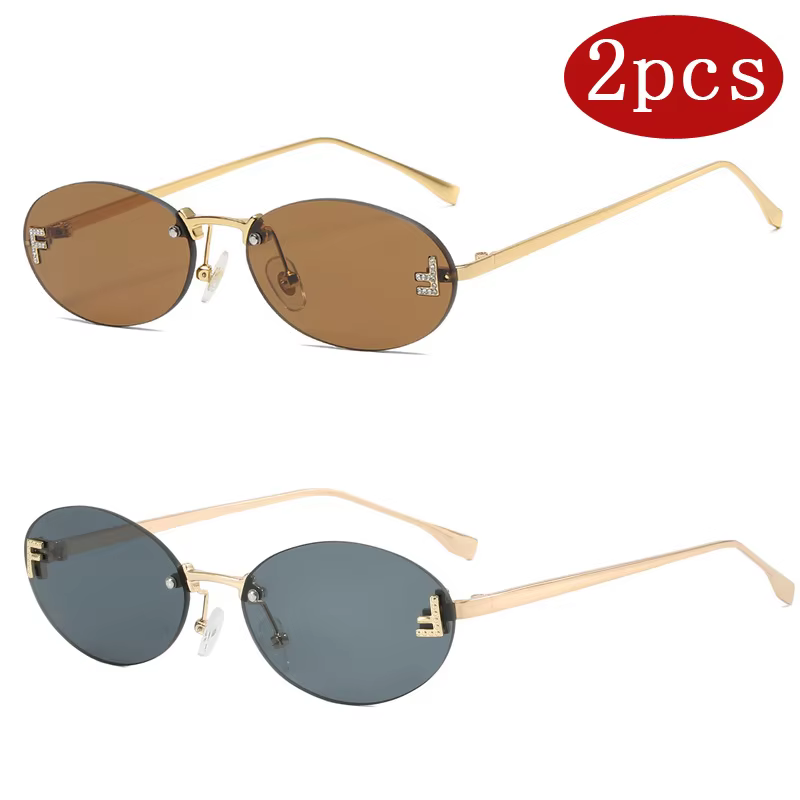 BYLEN 2pcs Oval Copper Frame Women Sunglasses UV400