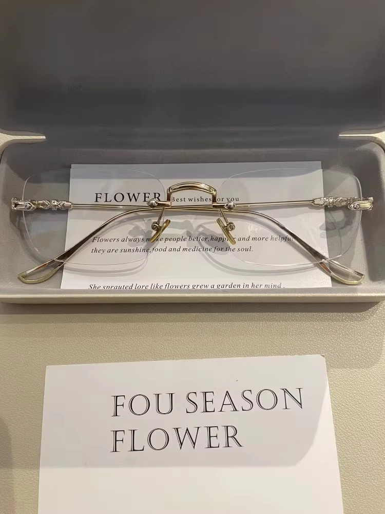 Square Rimless Anti-Blue Light Glasses Silver Frame Unisex