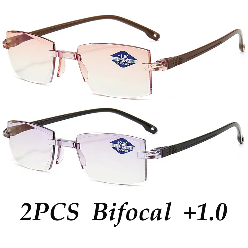 2PCS Rimless Bifocal Progressive Reading Glasses for Men & Women