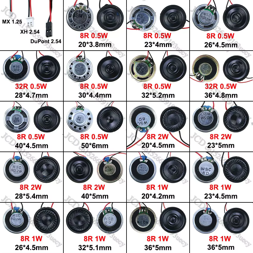 Ultra-Thin 8Ω and 32Ω Speakers with MX XH DuPont Lines