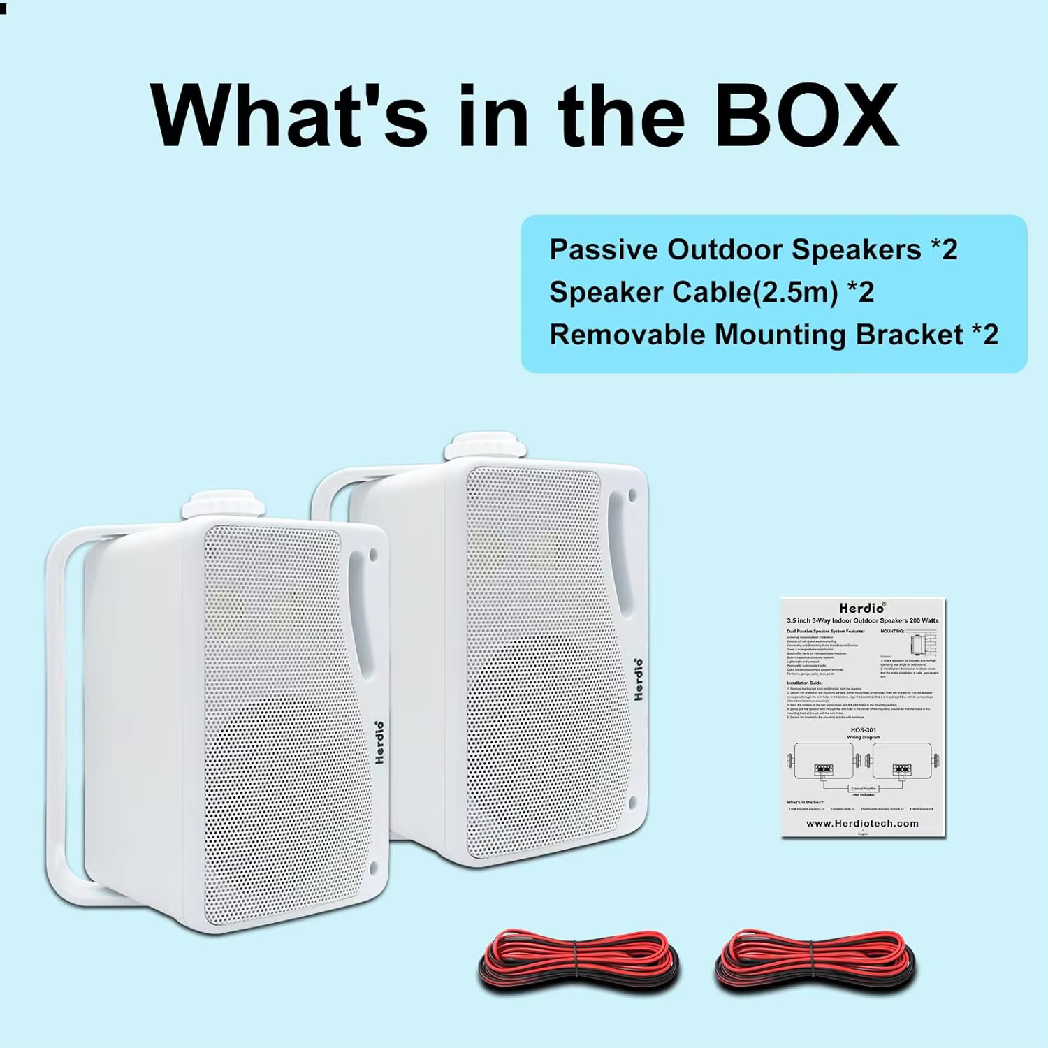 Herdio 3.5'' Waterproof Passive Outdoor Speakers 200W Pair
