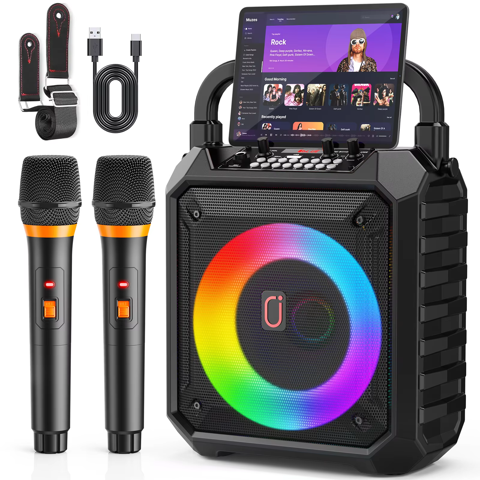JYX Karaoke Machine with 2 Wireless Mics & LED Lights