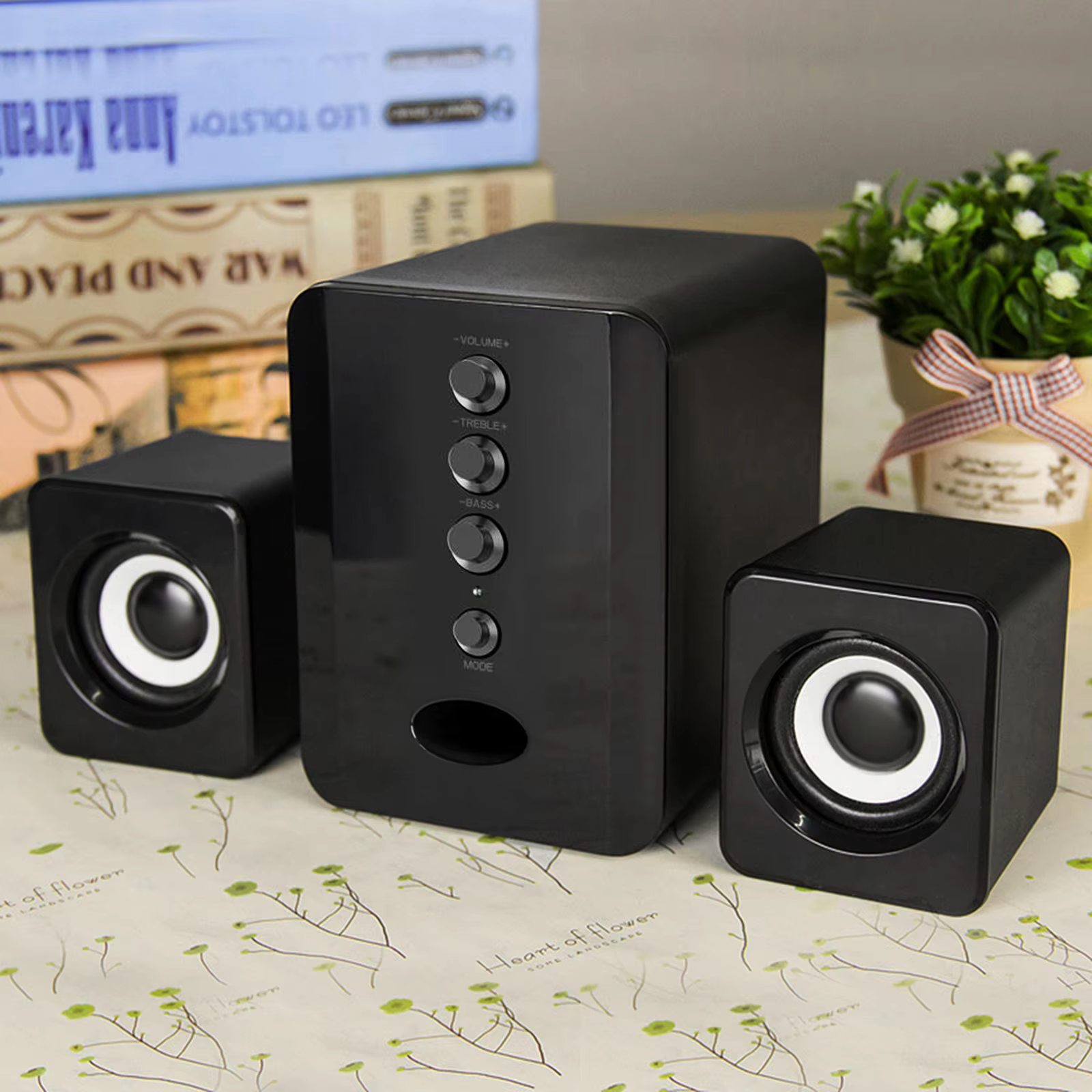 D-202 Wired Stereo Speaker Set with Bass Subwoofer