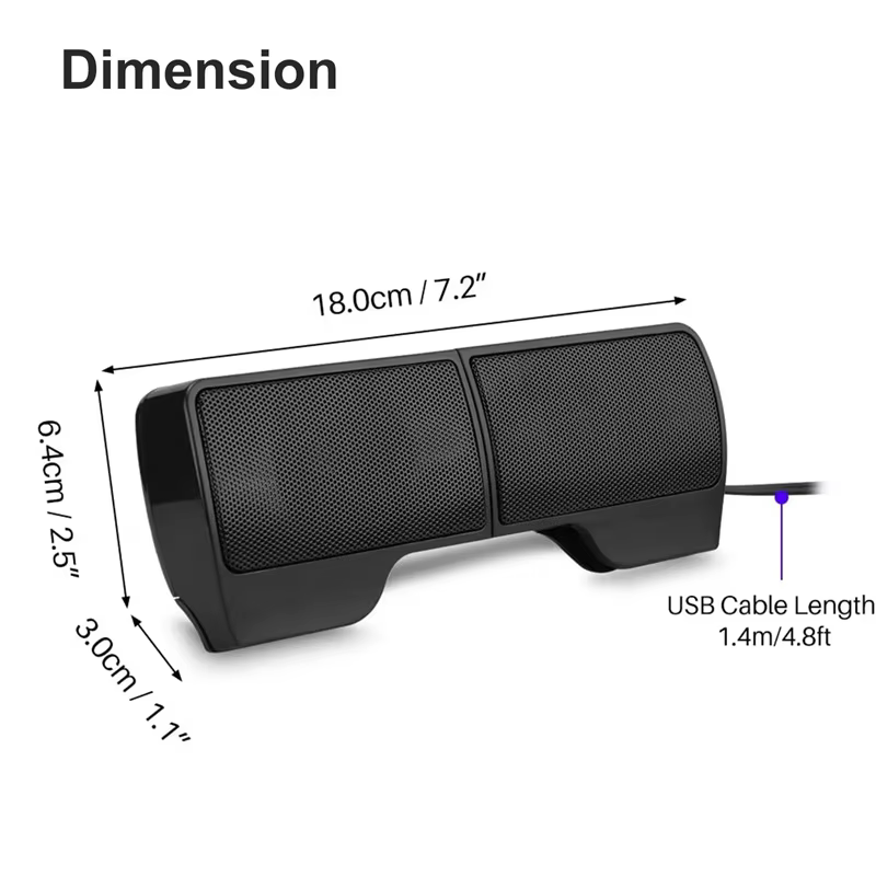Clip-On USB Wired Stereo Speaker for Laptop and Tablet