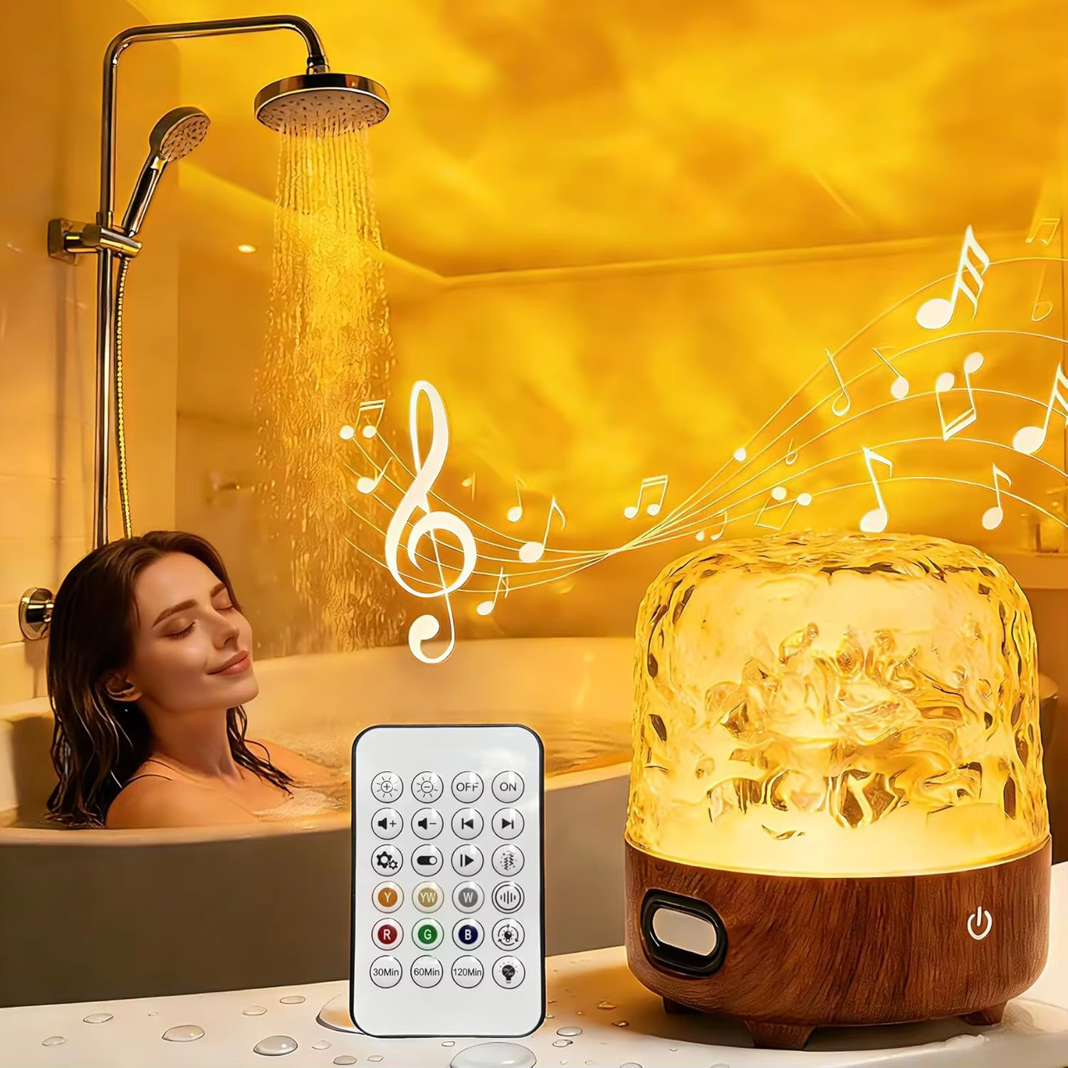 Waterproof Bluetooth Speaker Shower Lamp with 15-Color Projector