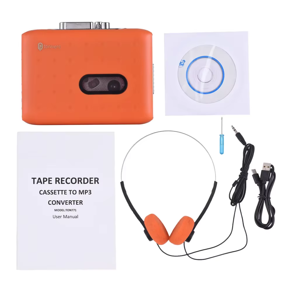 Portable Cassette to MP3 Player with Built-In Mic and Headphones