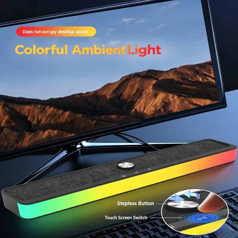 Wireless Desk Speaker with Light Bar and USB Playback