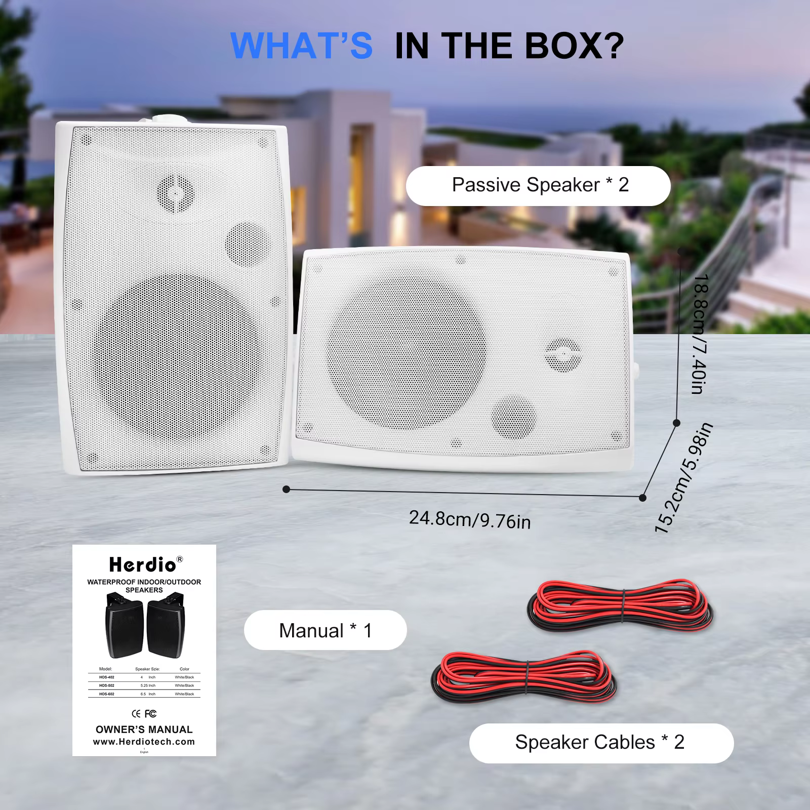 Herdio 5.25" Waterproof Outdoor Wired Speakers 300W