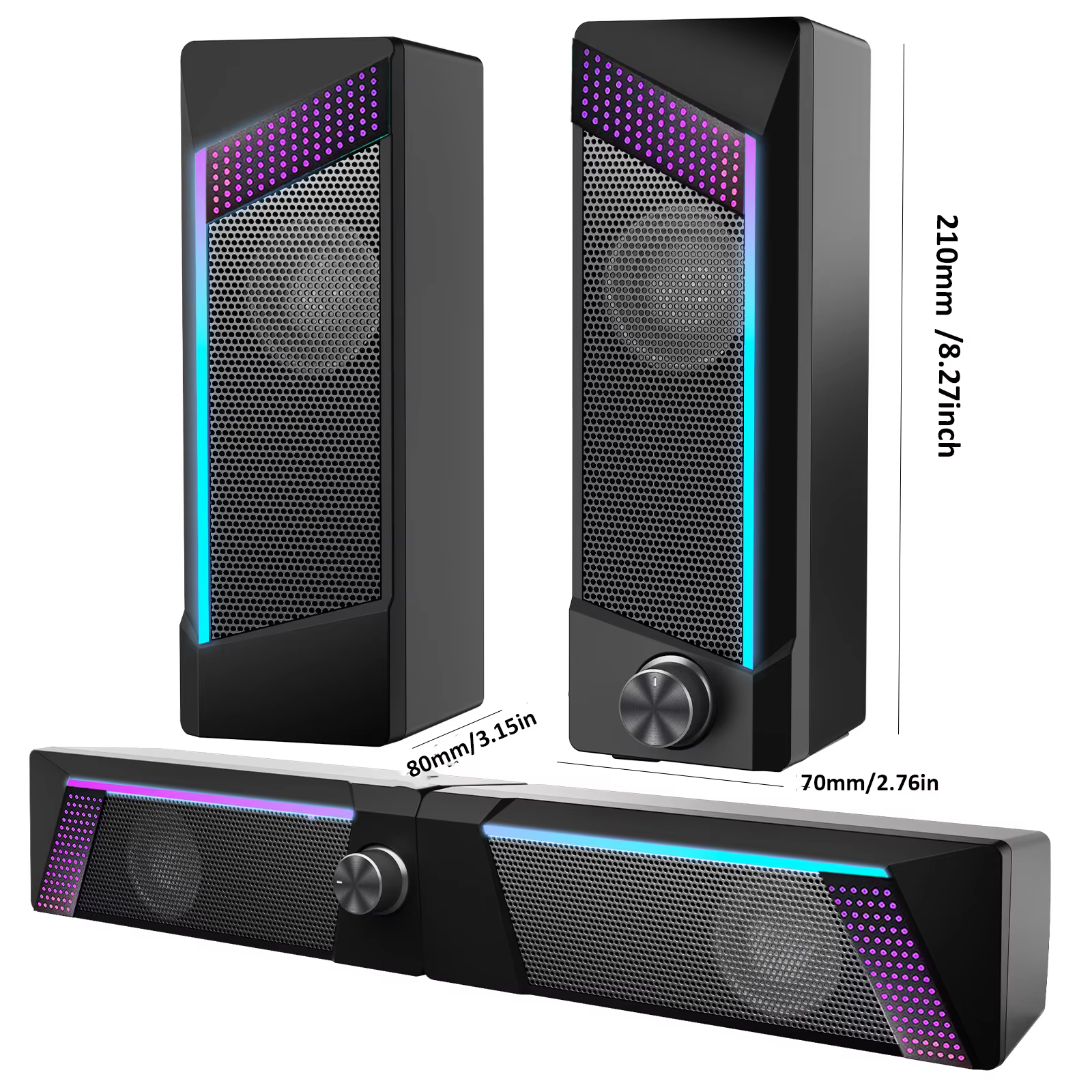 2-in-1 USB PC Speaker with RGB Light and Stereo Sound