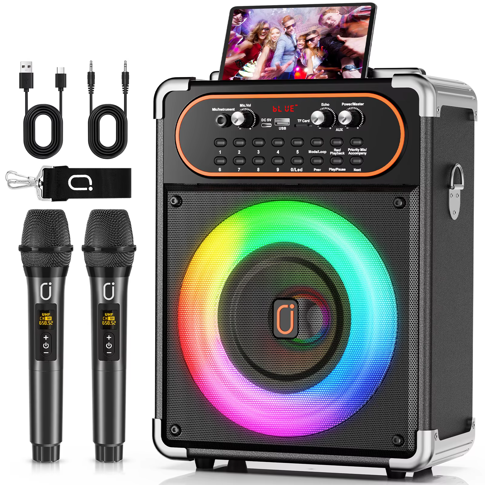 Portable Karaoke Machine with Bluetooth 5.3 and Dual Mics