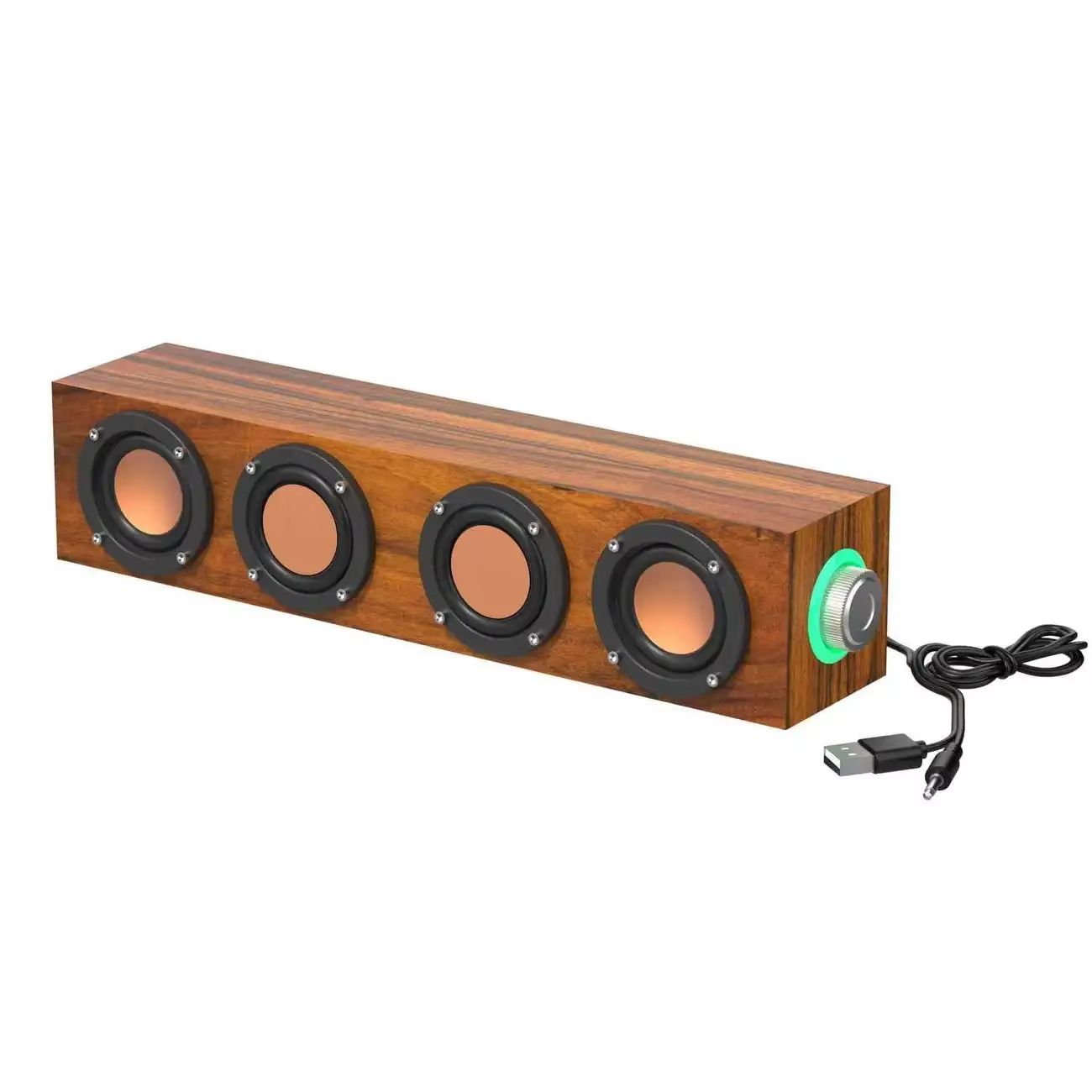 Wooden Four Speaker Stereo Desktop Speakers with RGB