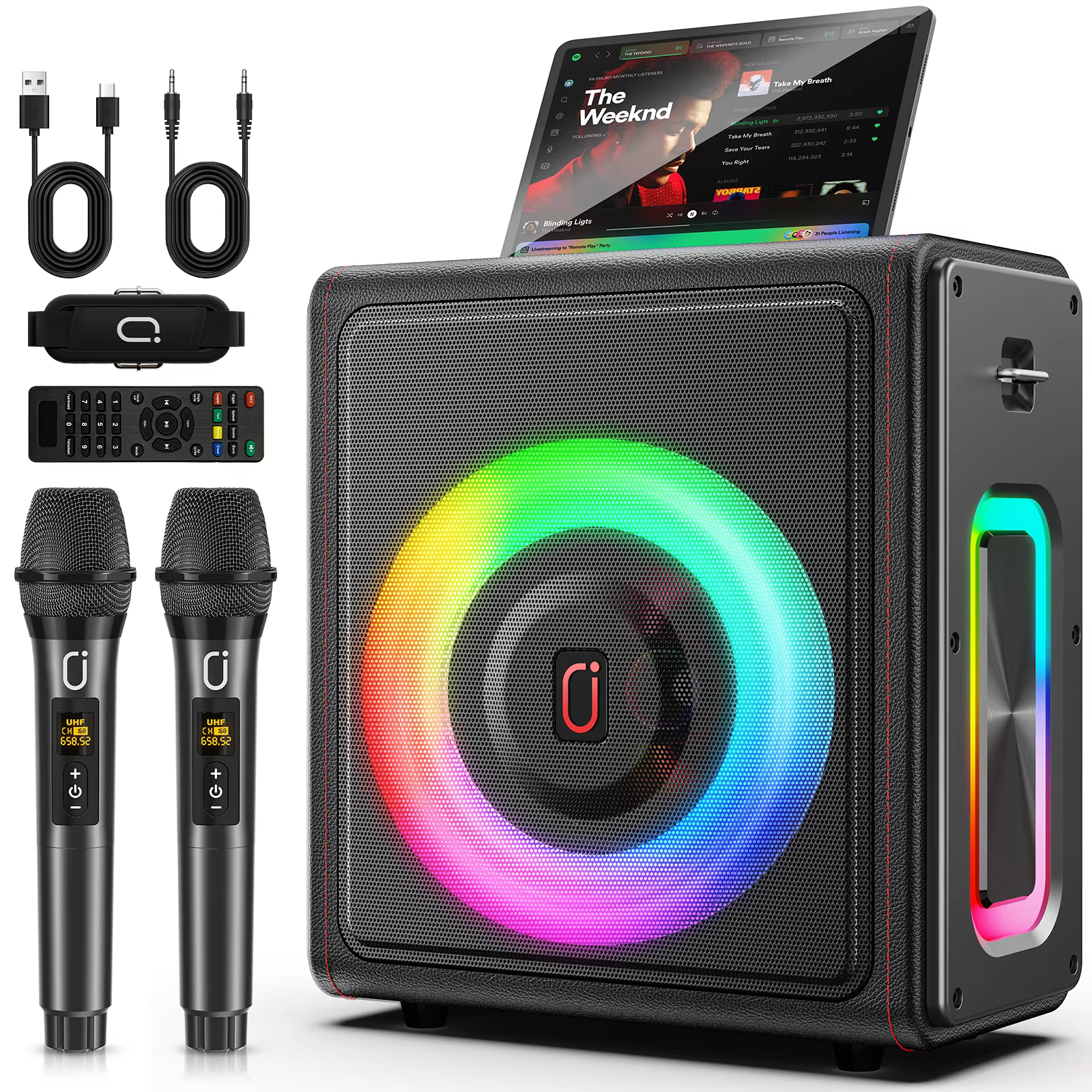 Portable Karaoke Machine with Bluetooth 5.3 & 2 Wireless Mics