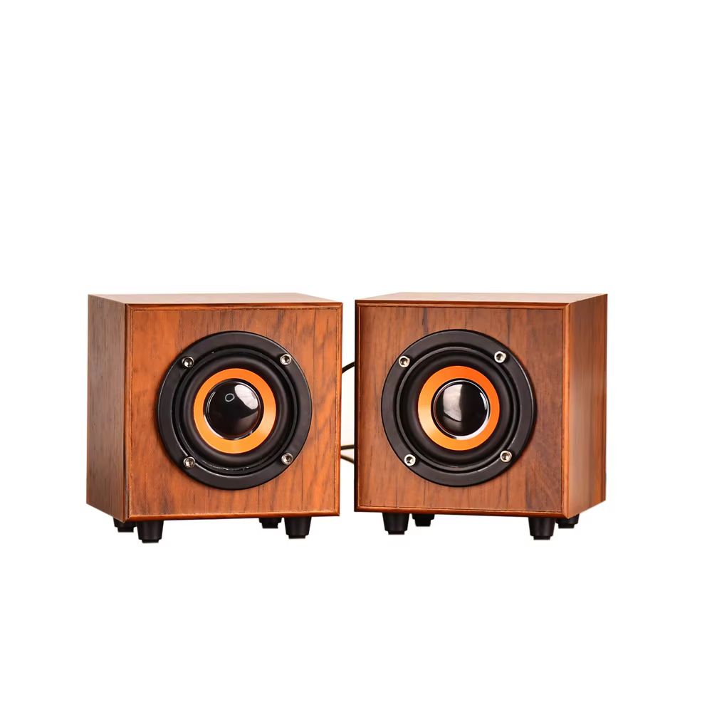 Walnut Wood Dual Channel Stereo Computer Speakers