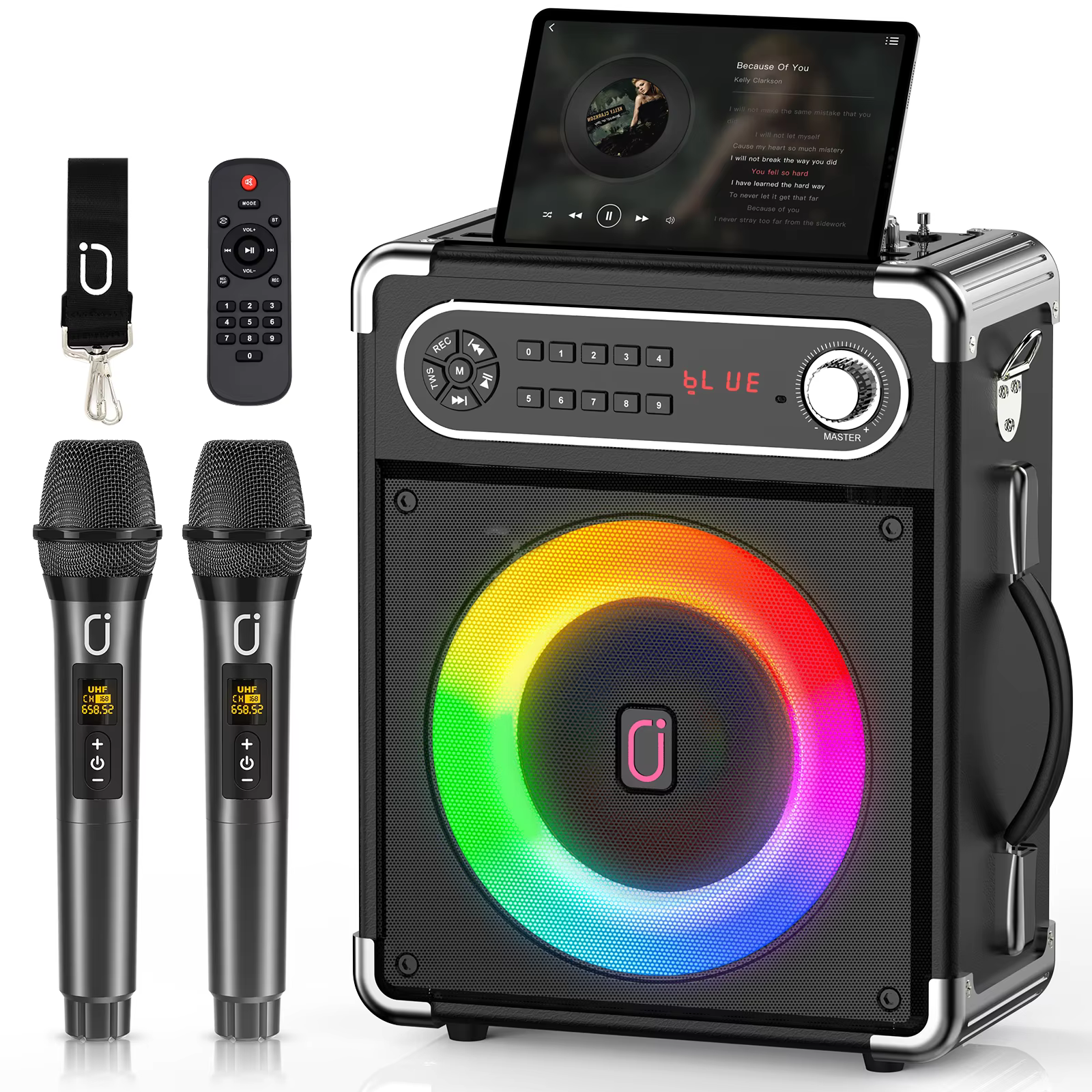 Portable Karaoke Machine with 2 Wireless Mics & Bluetooth