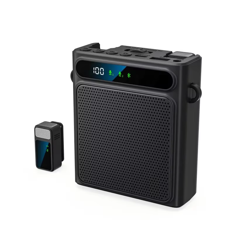 Portable Voice Amplifier with Dual Wireless Clip Mics