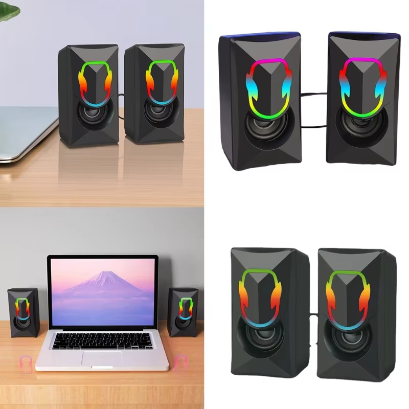 OOTDTY USB 3.5mm Stereo Desktop Speakers with RGB Light