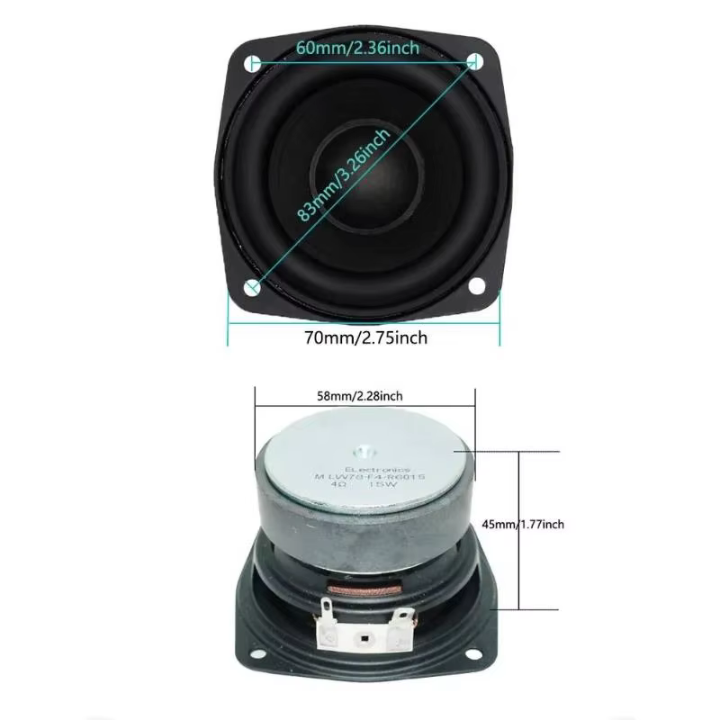 4" 20W Full-Range Subwoofer Speaker 4Ω Square Woofer