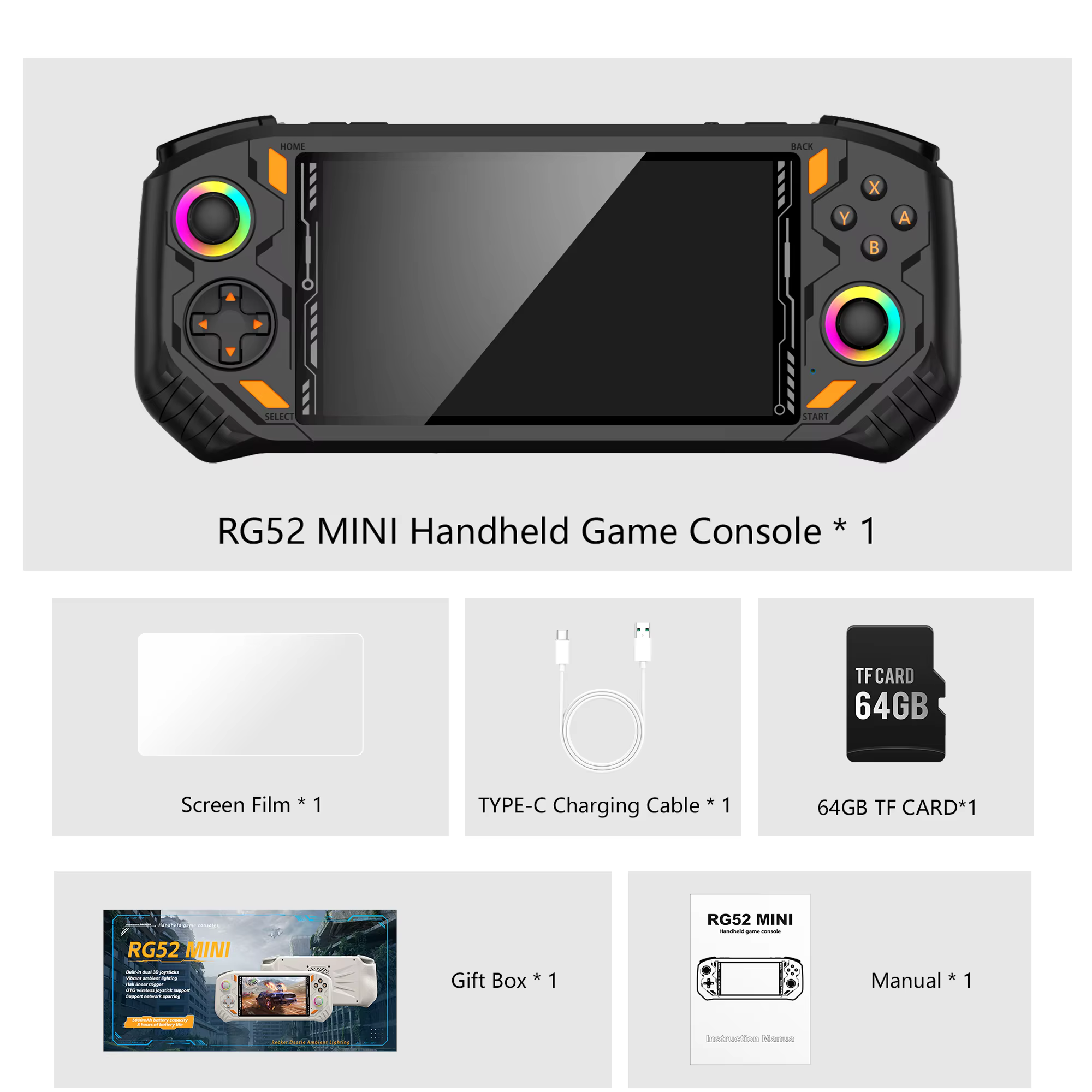 AISLPC RG52 MINI Handheld Game Console 5.5-Inch IPS Screen