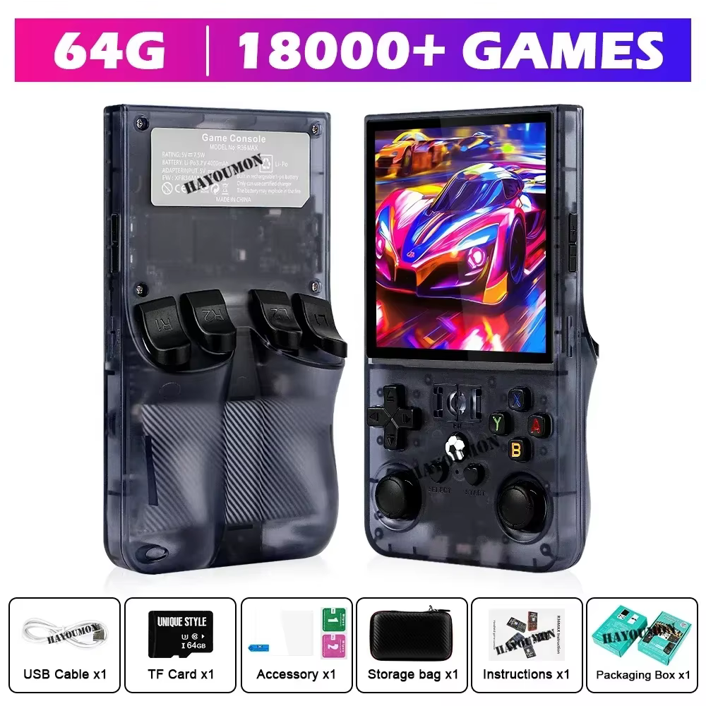 R36 Max Gray 4" IPS Retro Handheld Console 64G/128G