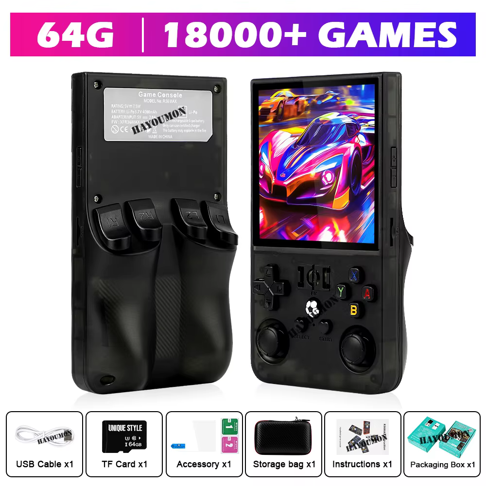 R36MAX Retro Handheld Game Console 4.0" IPS Screen 64/128GB