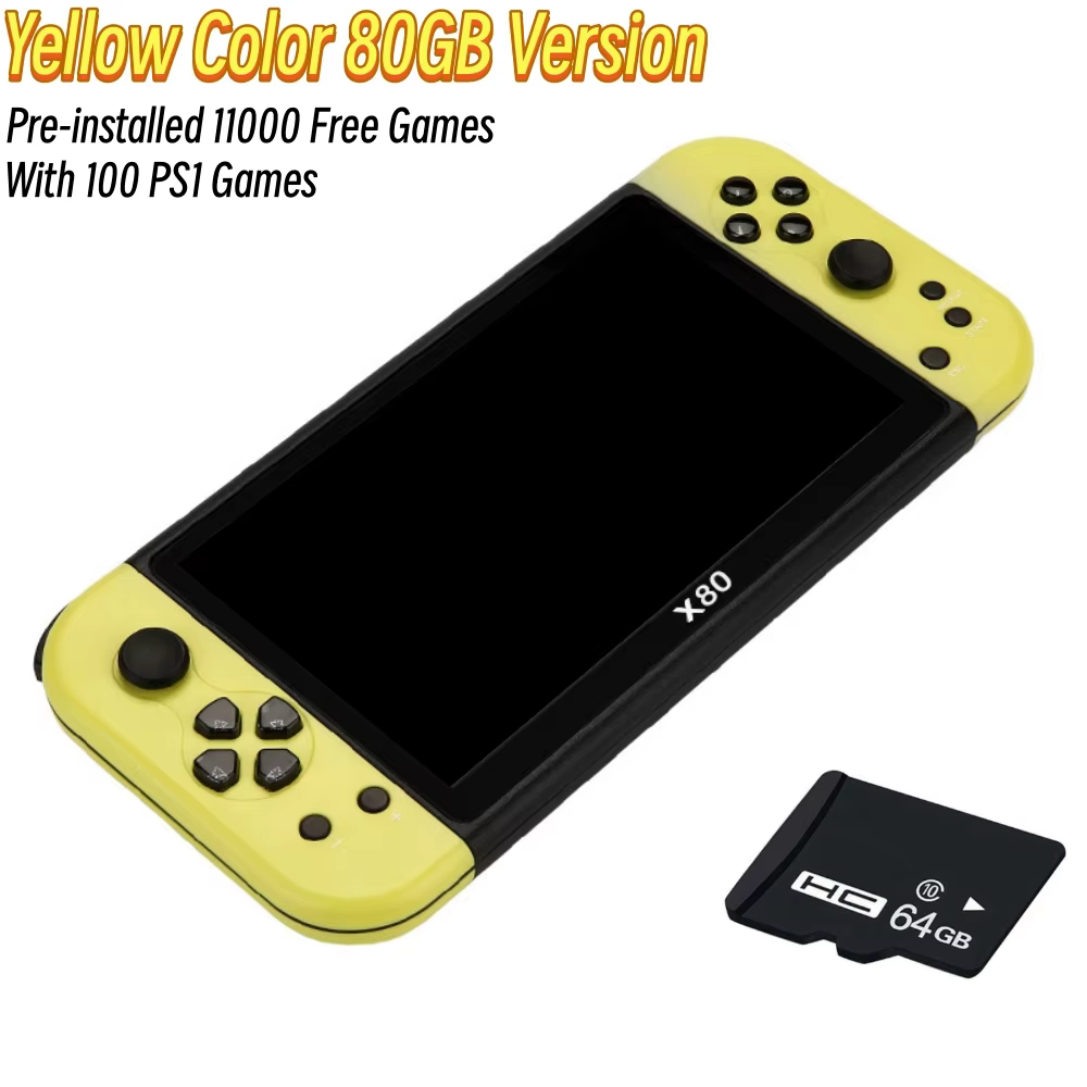 80GB 7 Inch Handheld Retro Game Console with 11000 Games