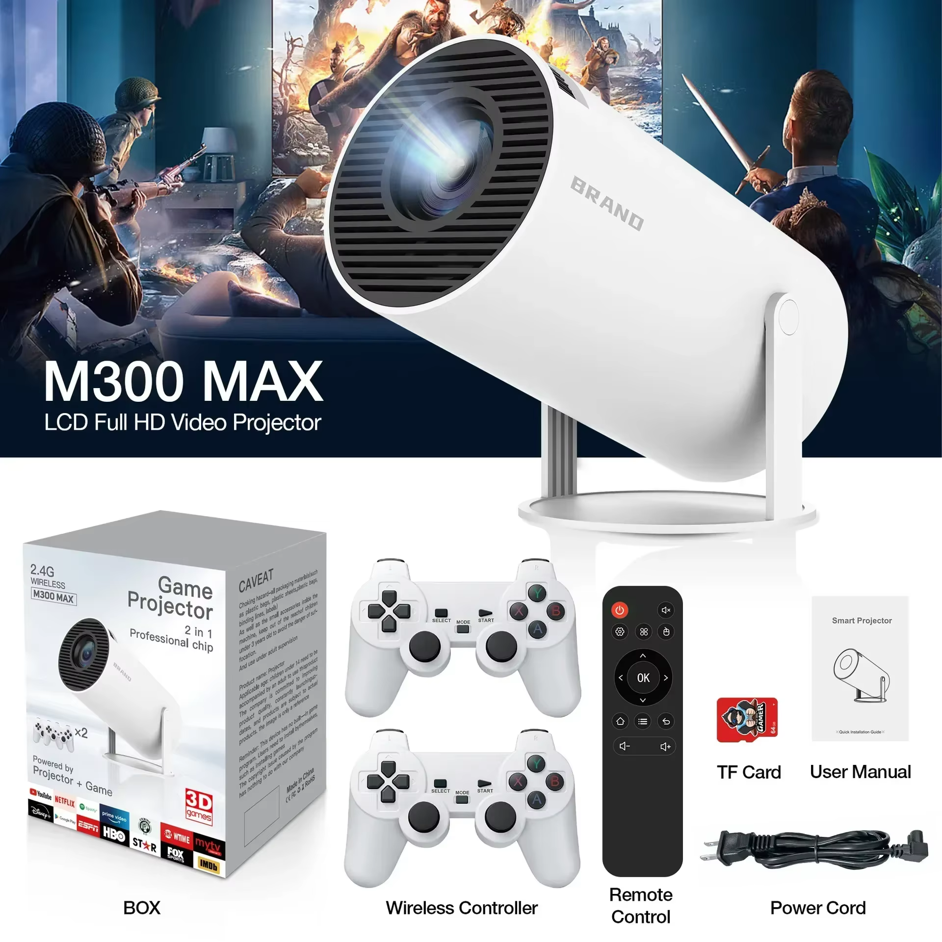 M300 MAX Portable Projector with Retro Game Console Android 11