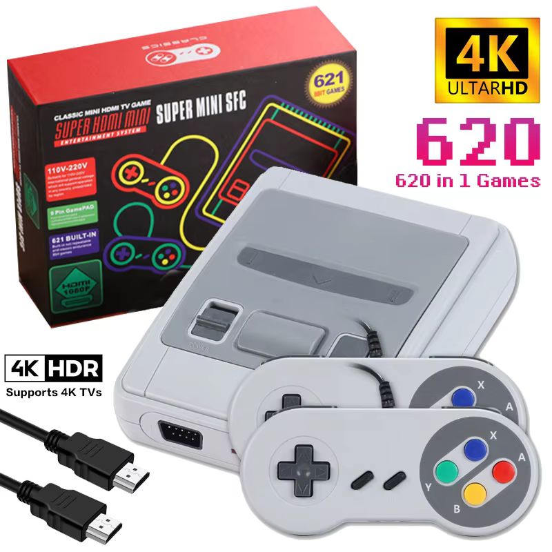 SFC621 Mini Retro SNES Console with 4K HDMI and Wired Gamepads