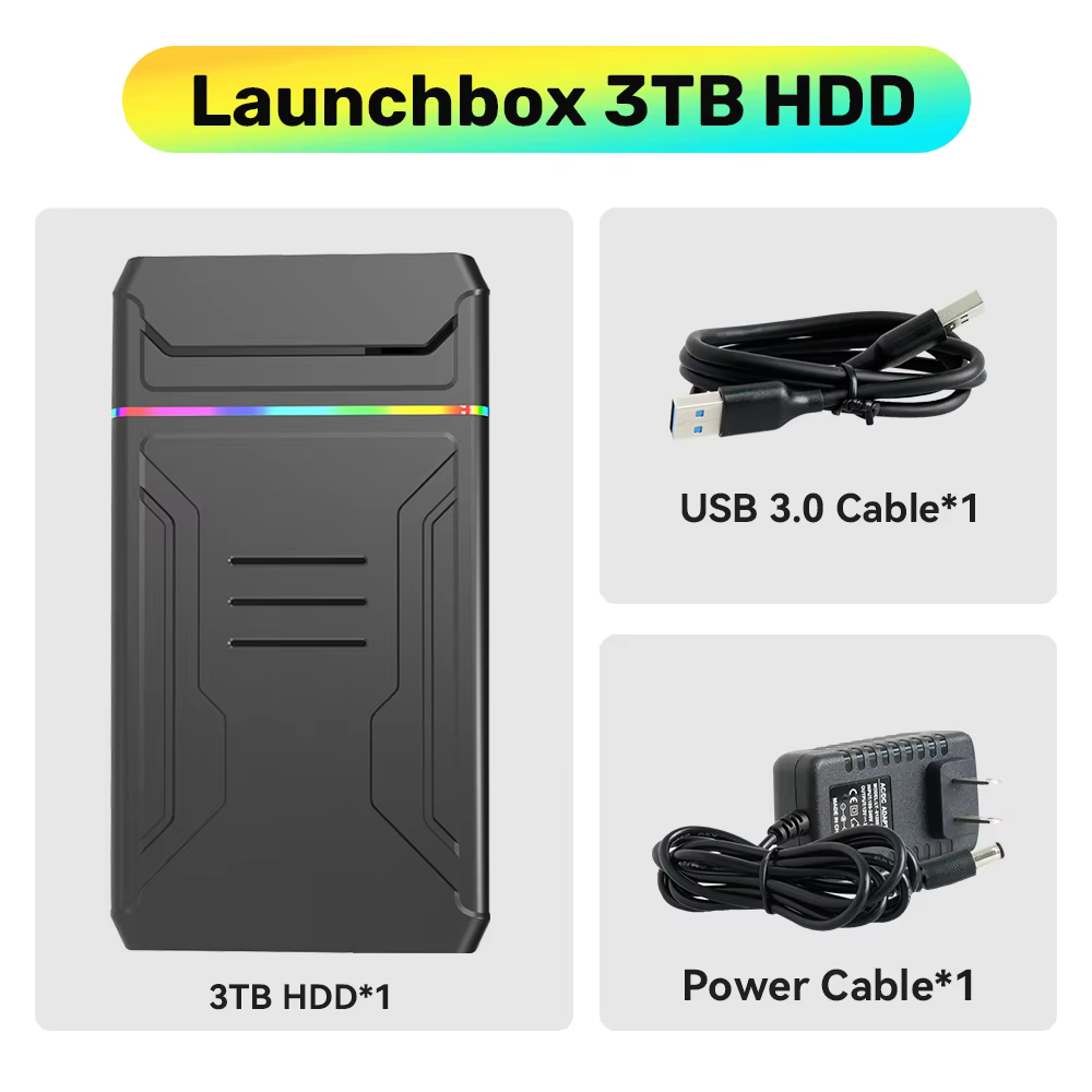 3TB Launchbox Retro Game HDD for Windows PC Plug & Play